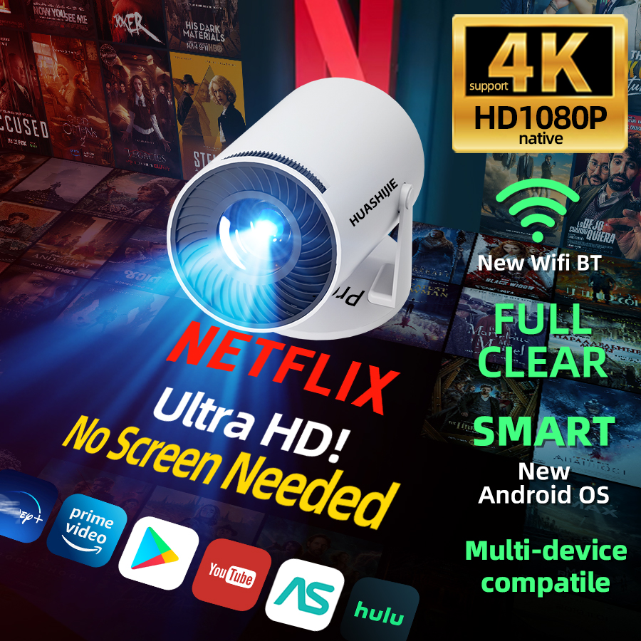 Home Cinema Led Projector - 4K home theater projector, built-in WiFi,