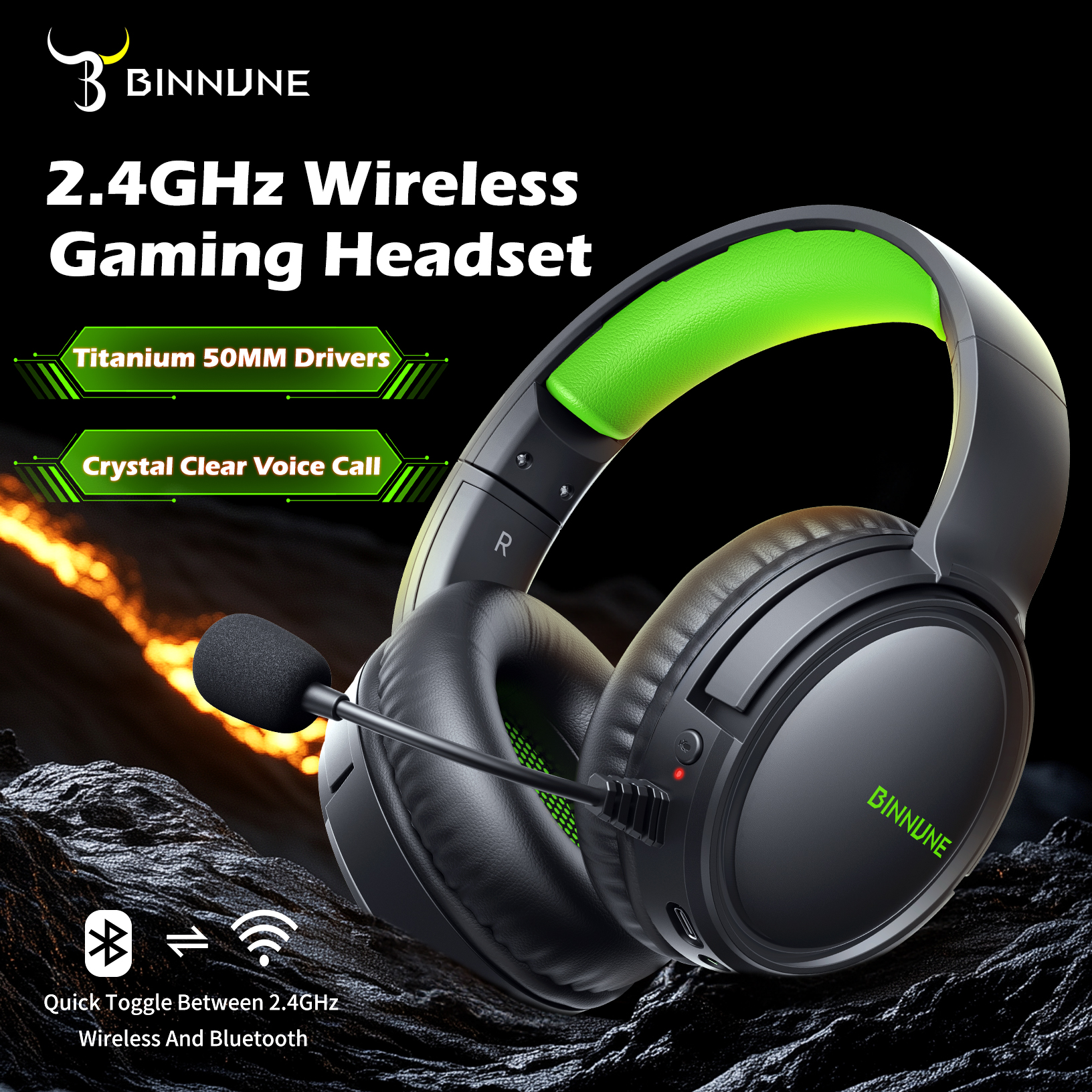 Home Cinema Pc - BINNUNE 2.4GHz Wireless Gaming Headphones BW02